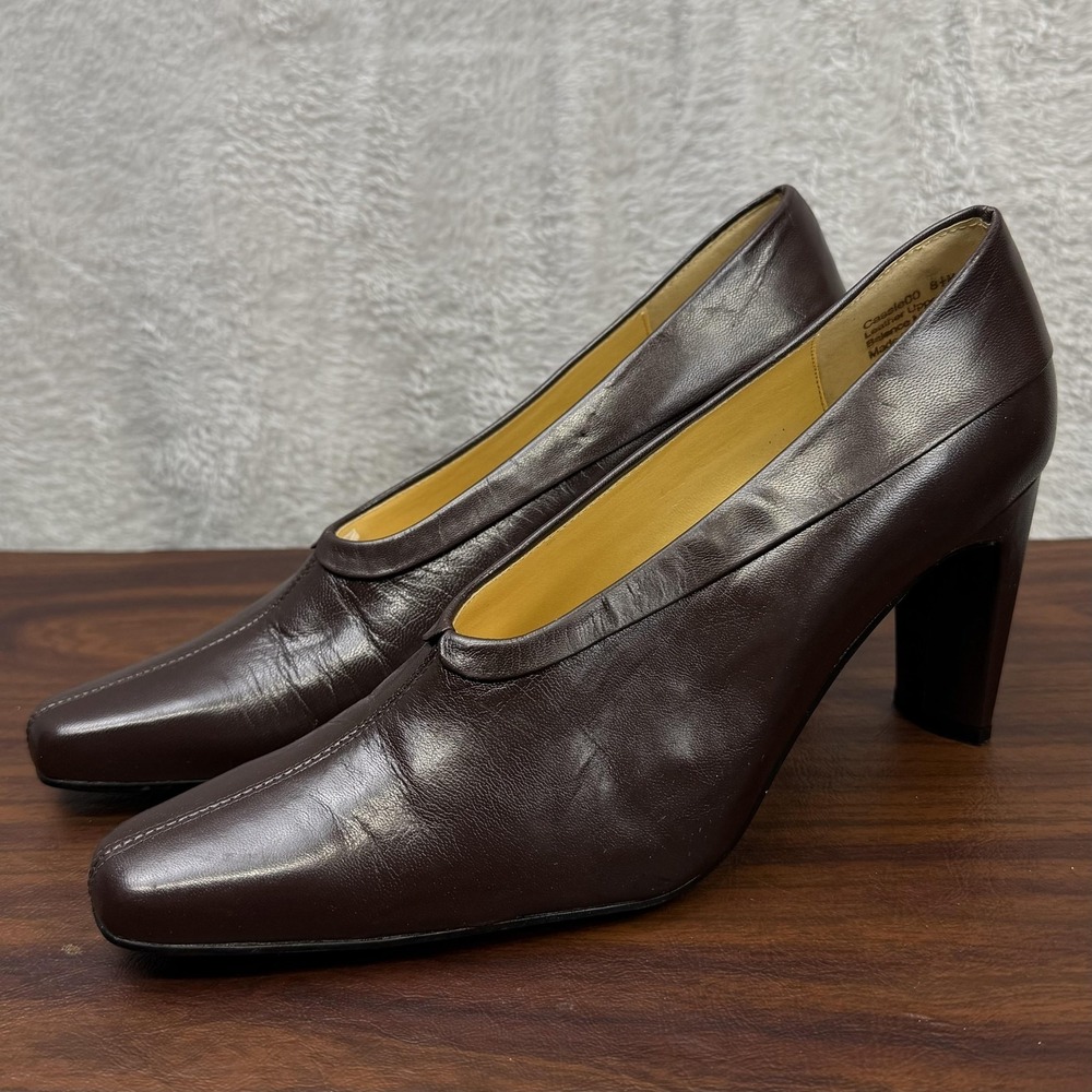 Bellini Cassie 00 Shoes Womens Size‎ 8.5 M Brown Leather Block Heel Dress Pump